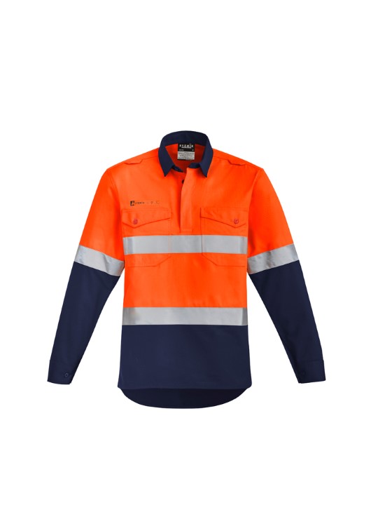 SYZMIK Mens Orange Flame HRC 2 Hoop Taped Closed Front Spliced Shirt ZW143 MENS - Picture 6 of 18
