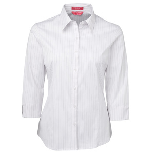 JB's  LADIES URBAN 3/4 POPLIN SHIRT   WHITE/BLACK -24 4PLU3